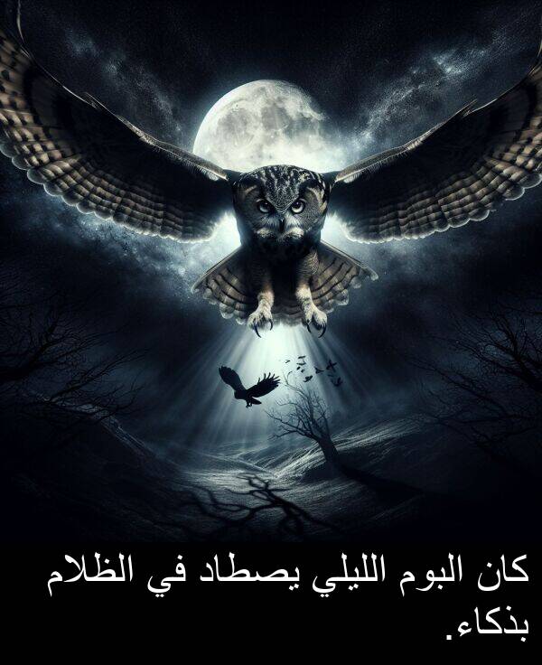 يصطاد: كان البوم الليلي يصطاد في الظلام بذكاء.