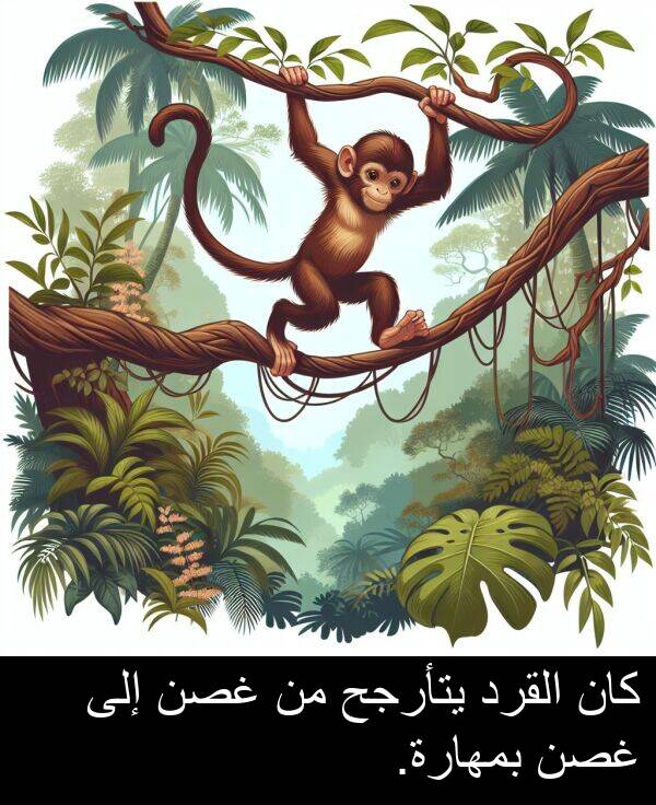 غصن: كان القرد يتأرجح من غصن إلى غصن بمهارة.