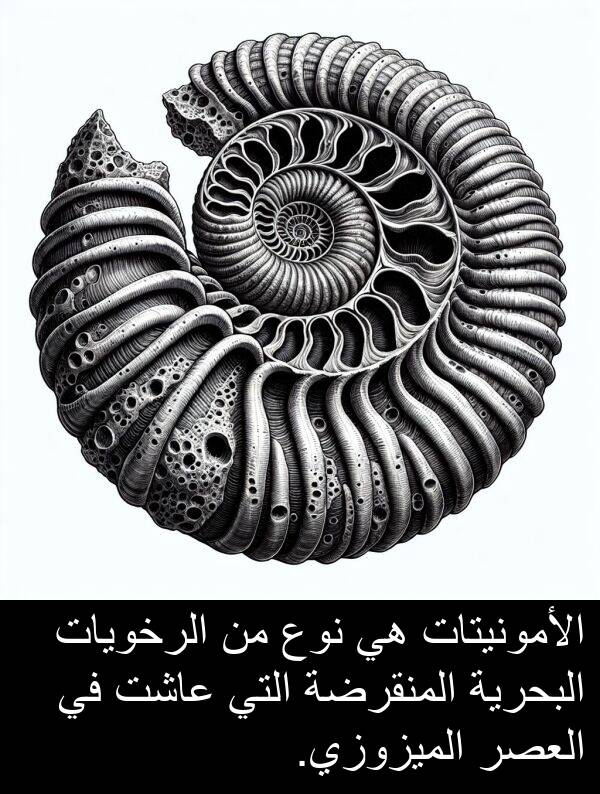 عاشت: الأمونيتات هي نوع من الرخويات البحرية المنقرضة التي عاشت في العصر الميزوزي.