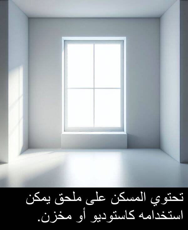 كاستوديو: تحتوي المسكن على ملحق يمكن استخدامه كاستوديو أو مخزن.
