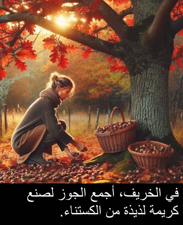 أجمع: في الخريف، أجمع الجوز لصنع كريمة لذيذة من الكستناء.