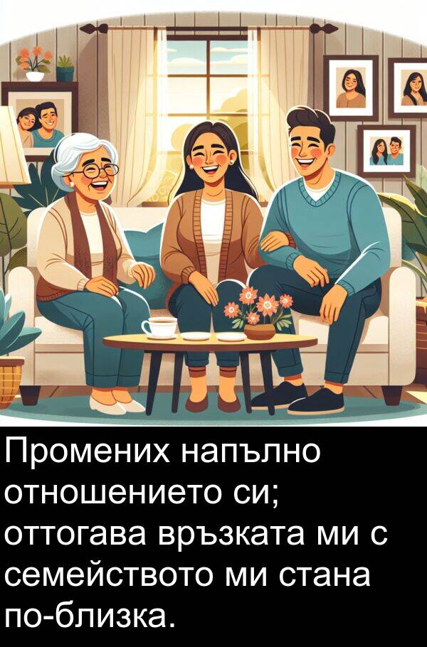 отношението: Промених напълно отношението си; оттогава връзката ми с семейството ми стана по-близка.