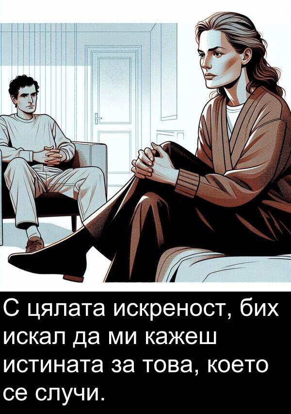 цялата: С цялата искреност, бих искал да ми кажеш истината за това, което се случи.
