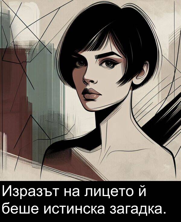 загадка: Изразът на лицето й беше истинска загадка.