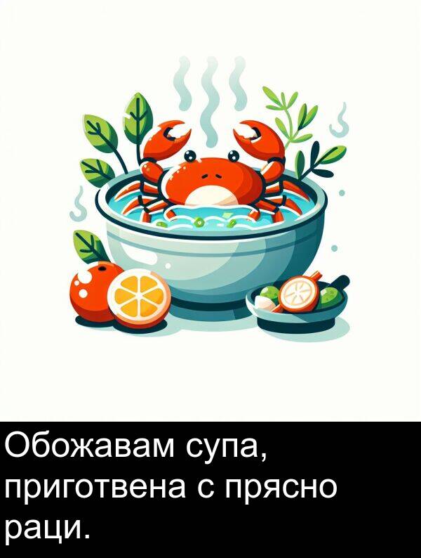супа: Обожавам супа, приготвена с прясно раци.