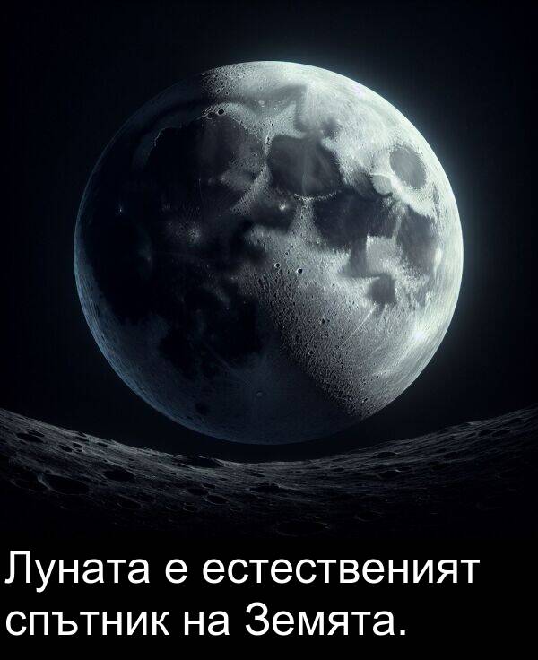 спътник: Луната е естественият спътник на Земята.