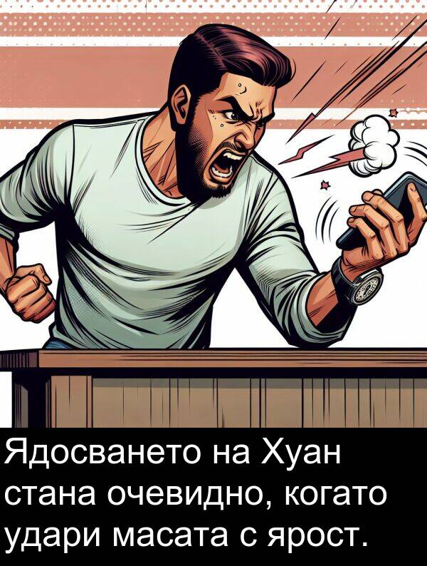 удари: Ядосването на Хуан стана очевидно, когато удари масата с ярост.