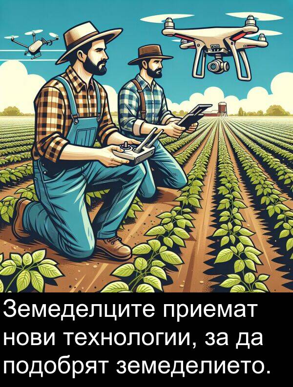 приемат: Земеделците приемат нови технологии, за да подобрят земеделието.