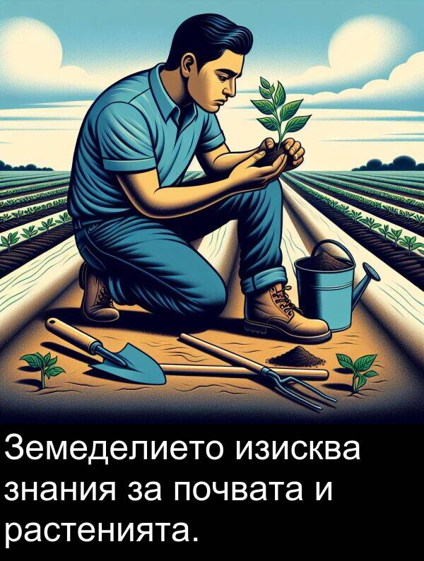 изисква: Земеделието изисква знания за почвата и растенията.