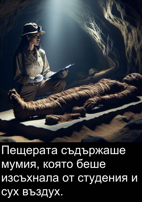студения: Пещерата съдържаше мумия, която беше изсъхнала от студения и сух въздух.