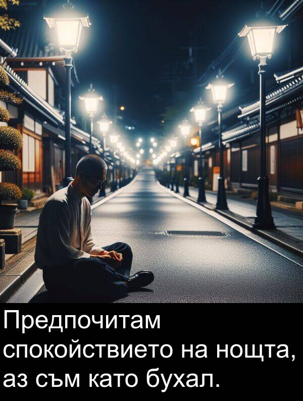 спокойствието: Предпочитам спокойствието на нощта, аз съм като бухал.