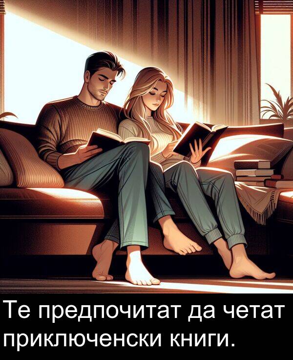четат: Те предпочитат да четат приключенски книги.
