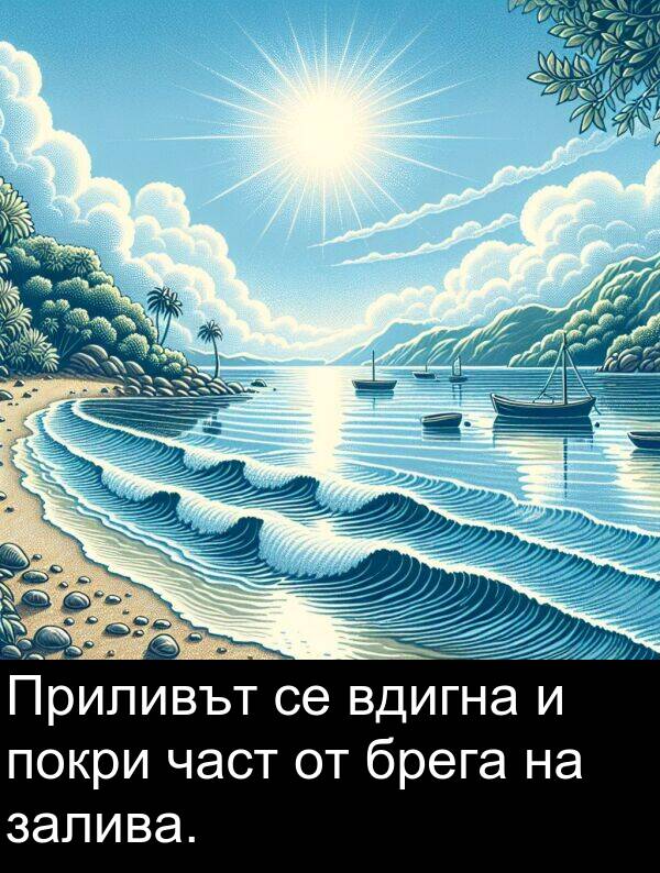 част: Приливът се вдигна и покри част от брега на залива.