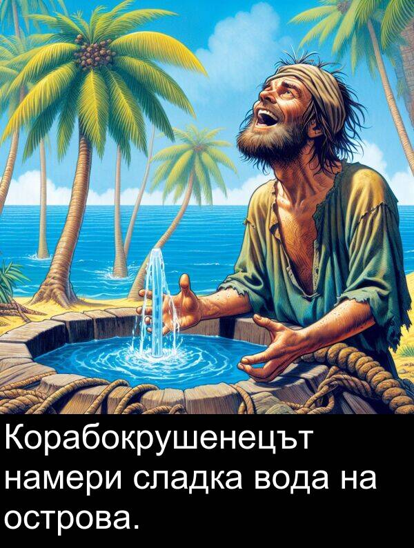 острова: Корабокрушенецът намери сладка вода на острова.