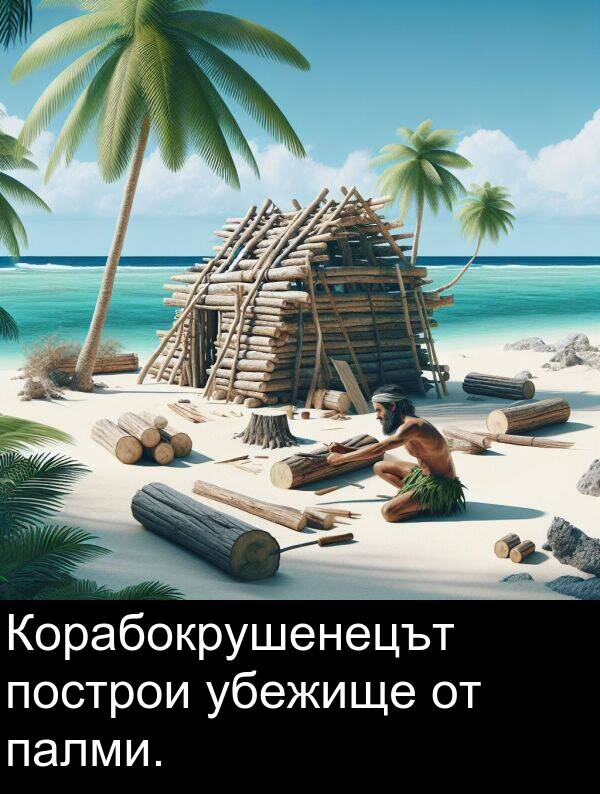 убежище: Корабокрушенецът построи убежище от палми.