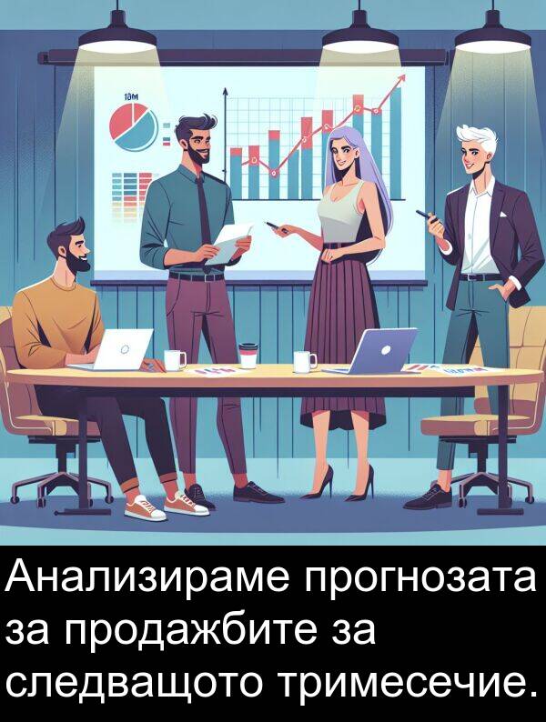 продажбите: Анализираме прогнозата за продажбите за следващото тримесечие.