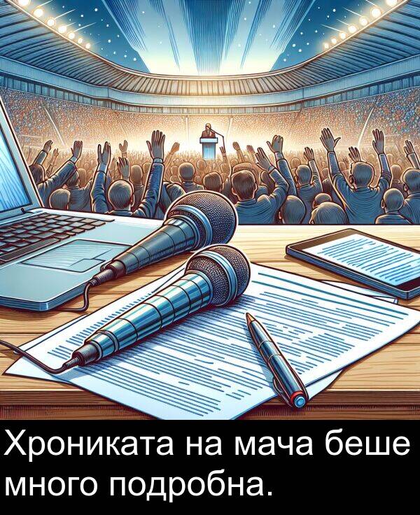 много: Хрониката на мача беше много подробна.