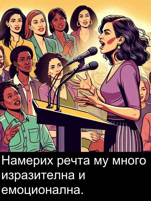 изразителна: Намерих речта му много изразителна и емоционална.