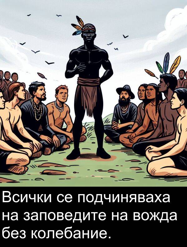 заповедите: Всички се подчиняваха на заповедите на вожда без колебание.