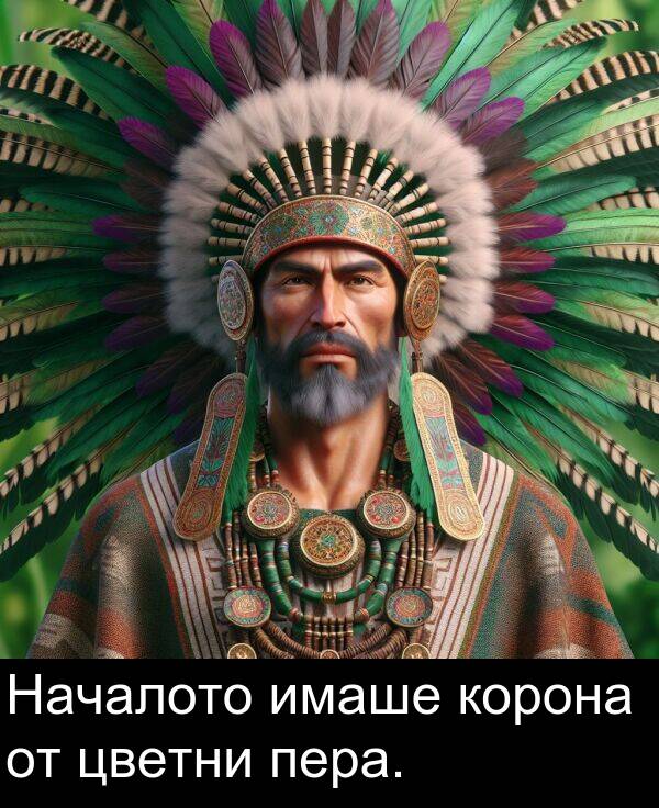 пера: Началото имаше корона от цветни пера.