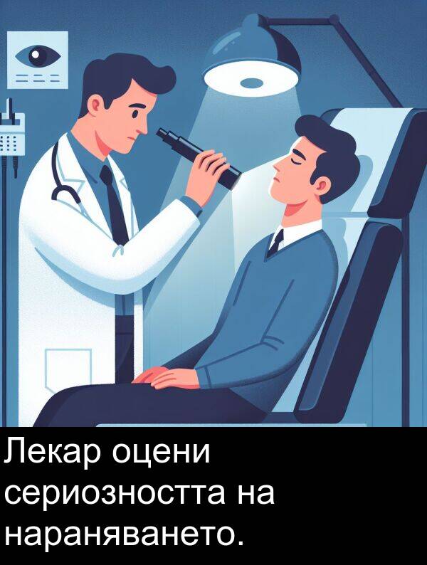 сериозността: Лекар оцени сериозността на нараняването.