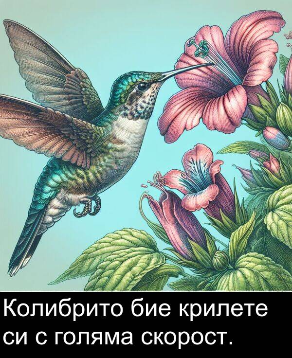 скорост: Колибрито бие крилете си с голяма скорост.