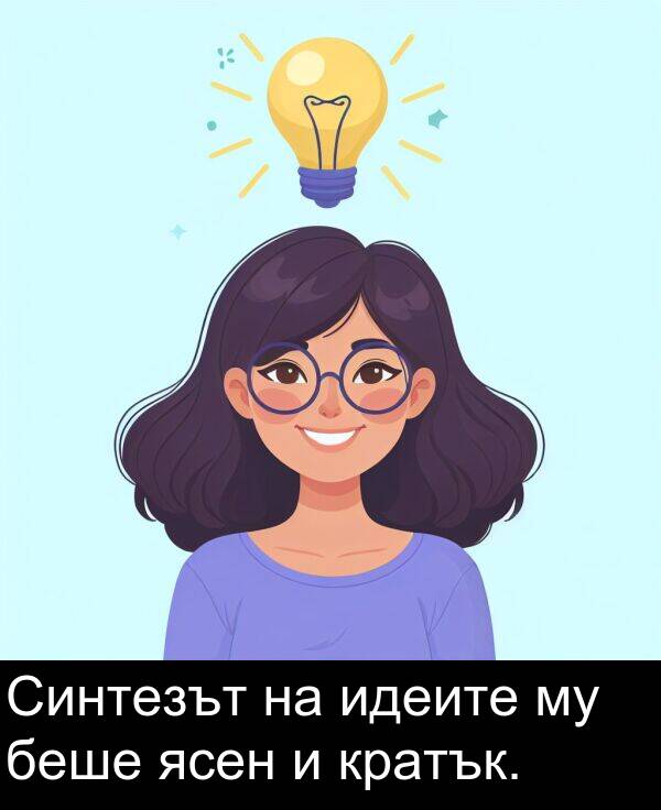 ясен: Синтезът на идеите му беше ясен и кратък.