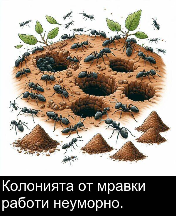 работи: Колонията от мравки работи неуморно.