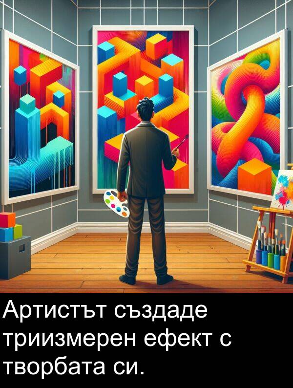създаде: Артистът създаде триизмерен ефект с творбата си.