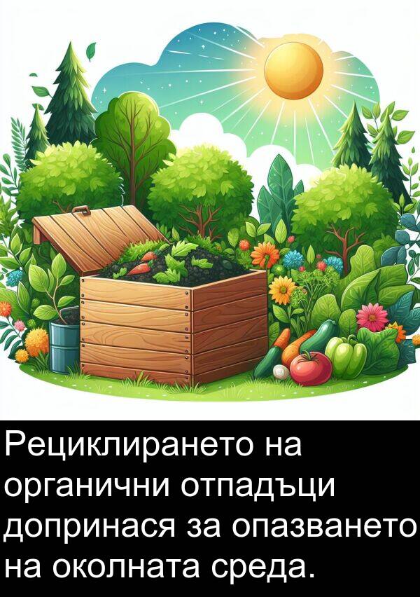 околната: Рециклирането на органични отпадъци допринася за опазването на околната среда.