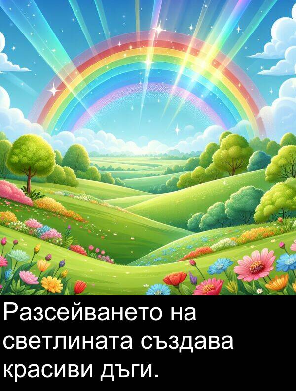 създава: Разсейването на светлината създава красиви дъги.