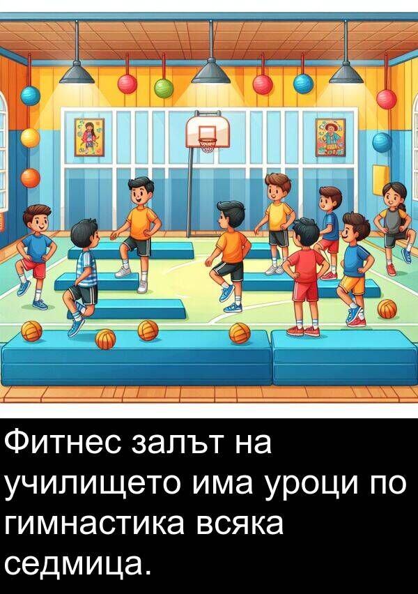 залът: Фитнес залът на училището има уроци по гимнастика всяка седмица.