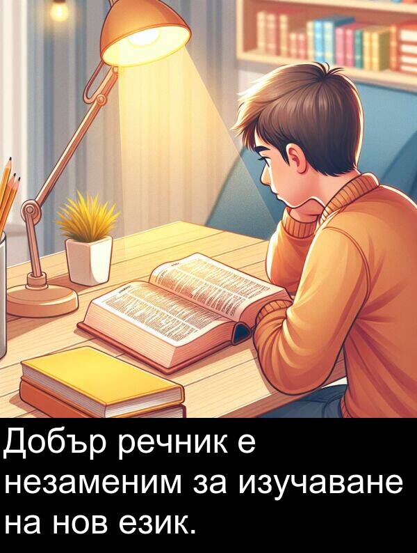 език: Добър речник е незаменим за изучаване на нов език.
