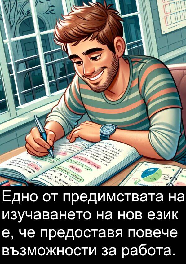 работа: Едно от предимствата на изучаването на нов език е, че предоставя повече възможности за работа.