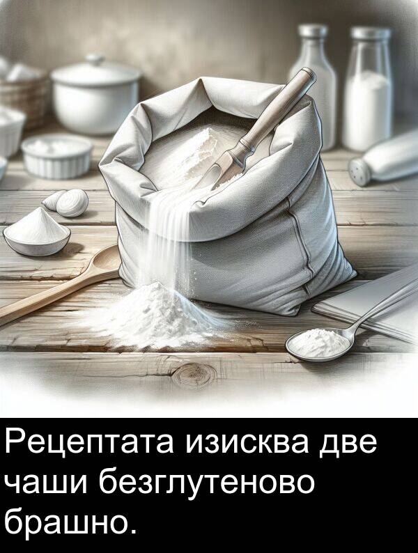две: Рецептата изисква две чаши безглутеново брашно.