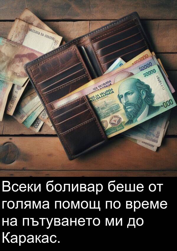 боливар: Всеки боливар беше от голяма помощ по време на пътуването ми до Каракас.