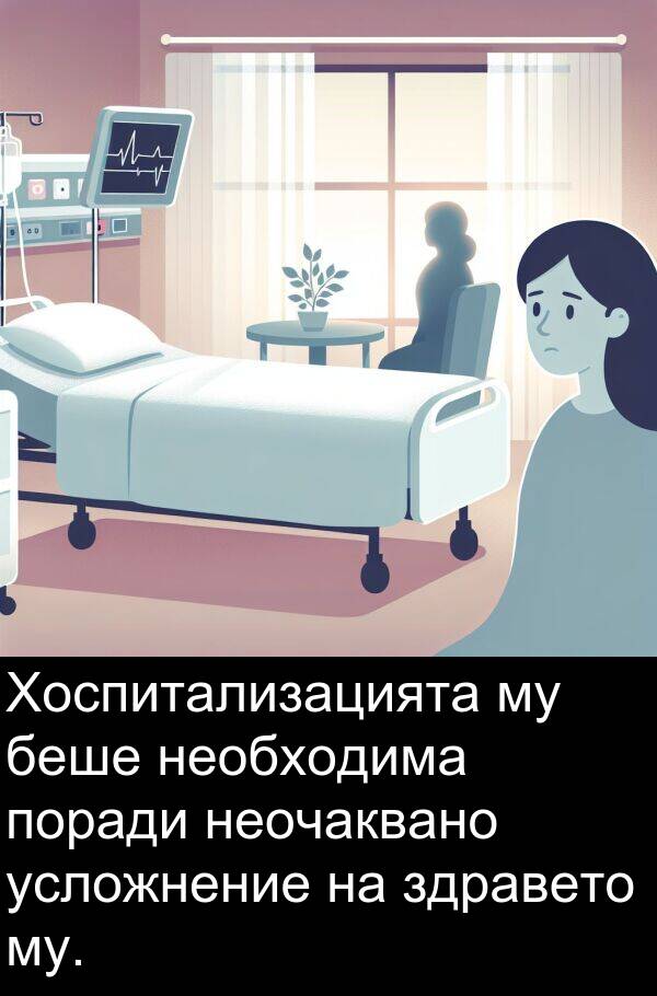 необходима: Хоспитализацията му беше необходима поради неочаквано усложнение на здравето му.