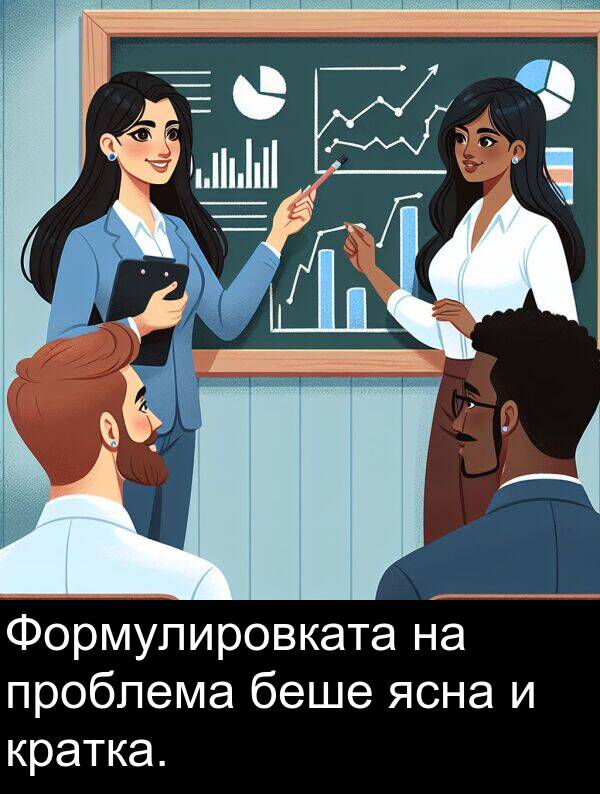 ясна: Формулировката на проблема беше ясна и кратка.