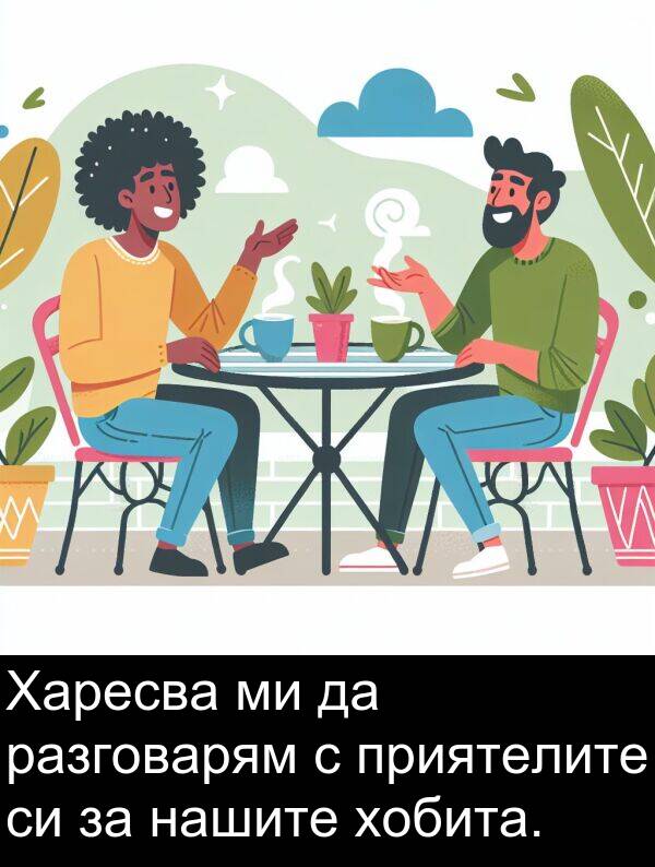 приятелите: Харесва ми да разговарям с приятелите си за нашите хобита.