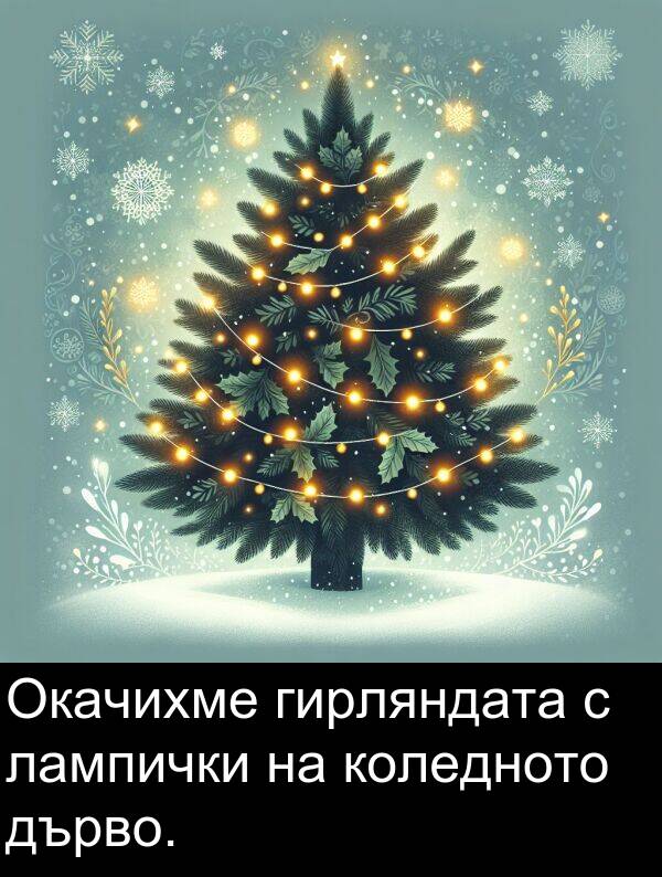 лампички: Окачихме гирляндата с лампички на коледното дърво.