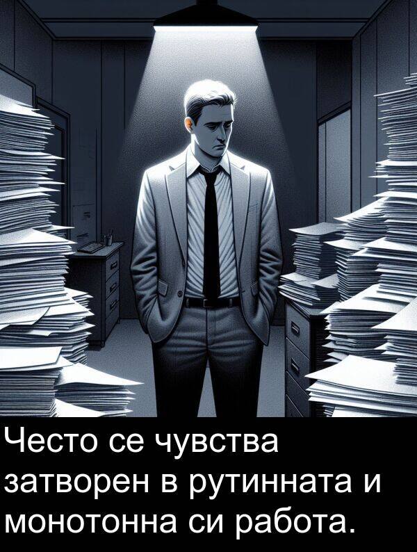 работа: Често се чувства затворен в рутинната и монотонна си работа.