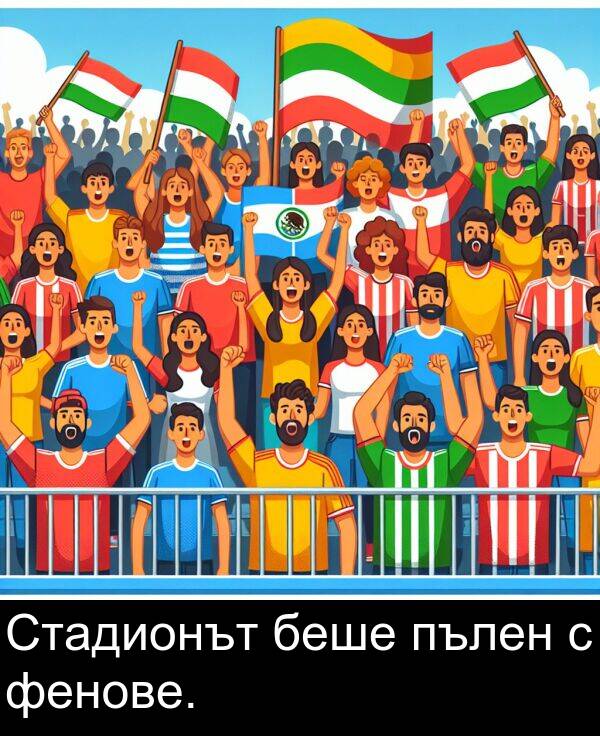 фенове: Стадионът беше пълен с фенове.