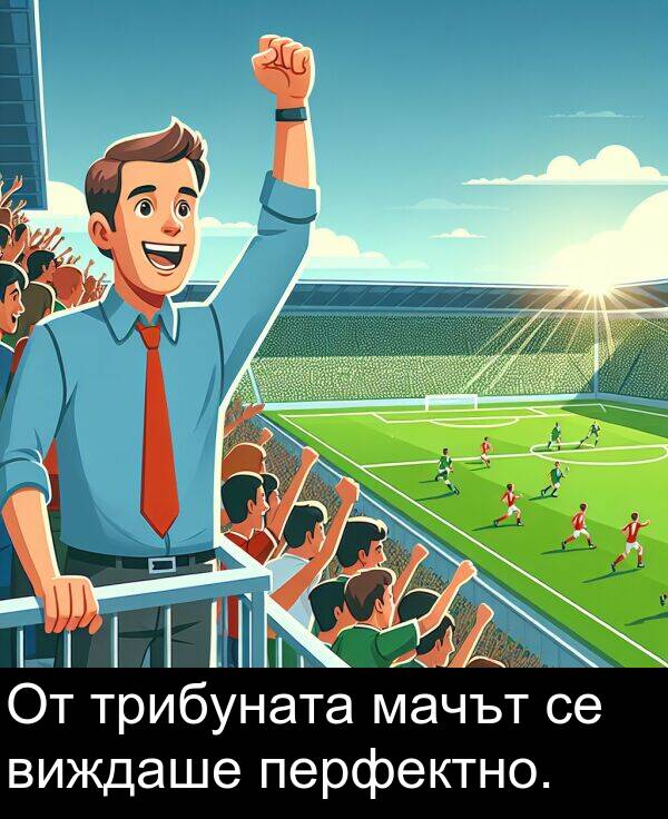 мачът: От трибуната мачът се виждаше перфектно.
