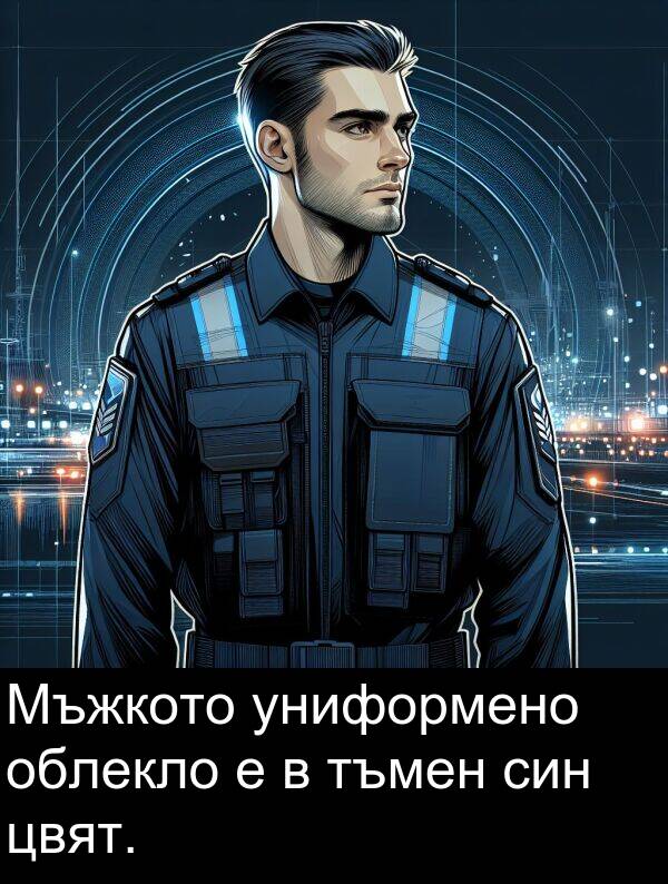 син: Мъжкото униформено облекло е в тъмен син цвят.
