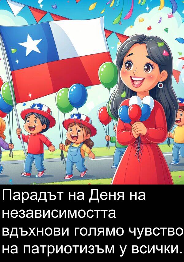 чувство: Парадът на Деня на независимостта вдъхнови голямо чувство на патриотизъм у всички.