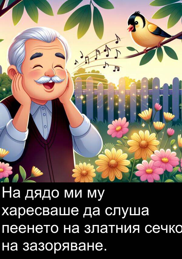слуша: На дядо ми му харесваше да слуша пеенето на златния сечко на зазоряване.