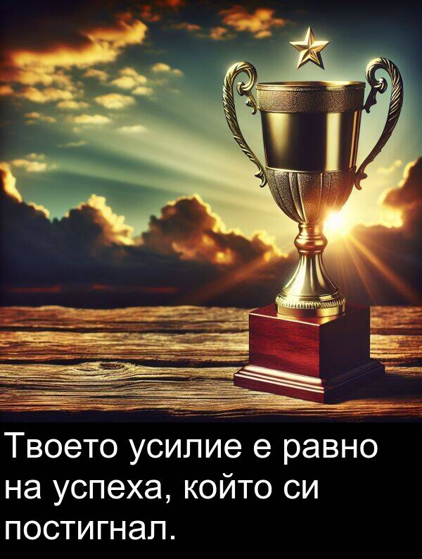 равно: Твоето усилие е равно на успеха, който си постигнал.