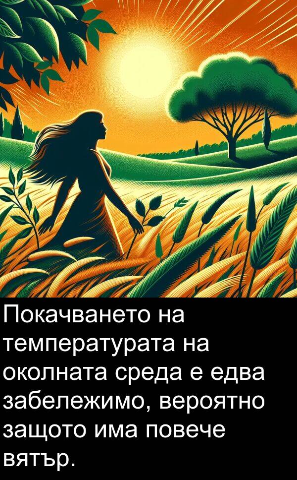 забележимо: Покачването на температурата на околната среда е едва забележимо, вероятно защото има повече вятър.