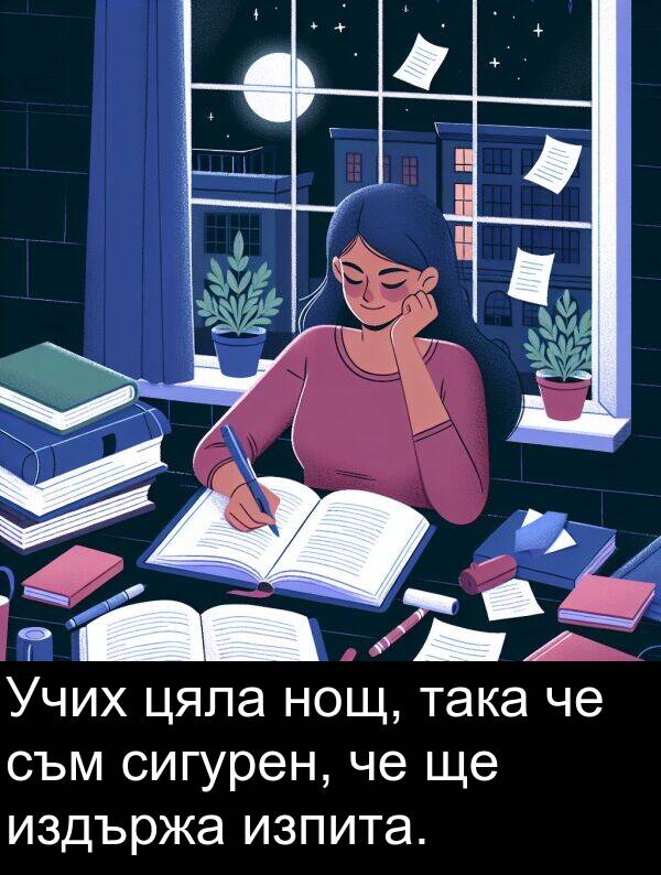 сигурен: Учих цяла нощ, така че съм сигурен, че ще издържа изпита.