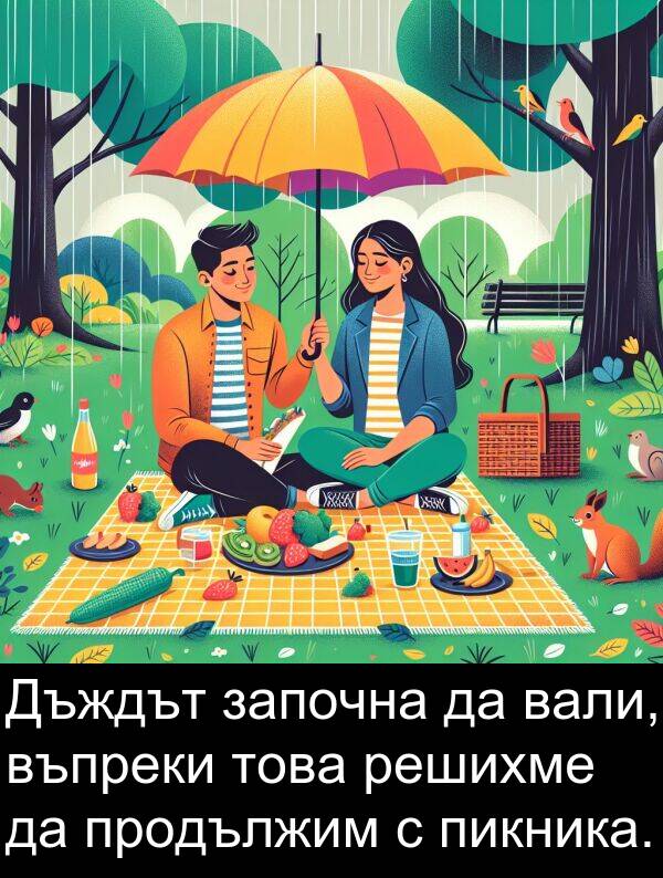 продължим: Дъждът започна да вали, въпреки това решихме да продължим с пикника.
